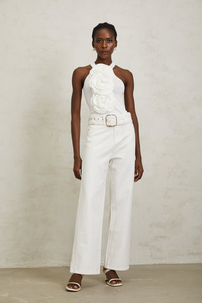 Nolwenn White 3D Petal Knit Top