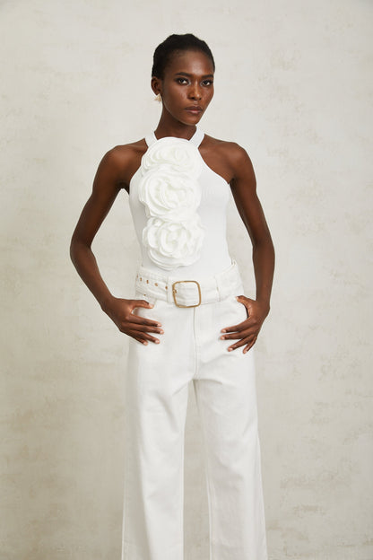 Nolwenn White 3D Petal Knit Top