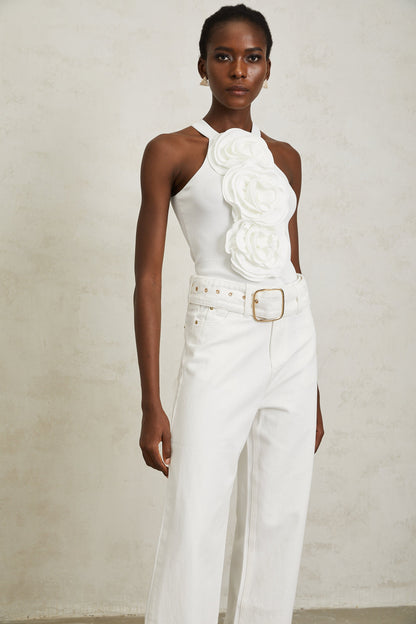 Nolwenn White 3D Petal Knit Top