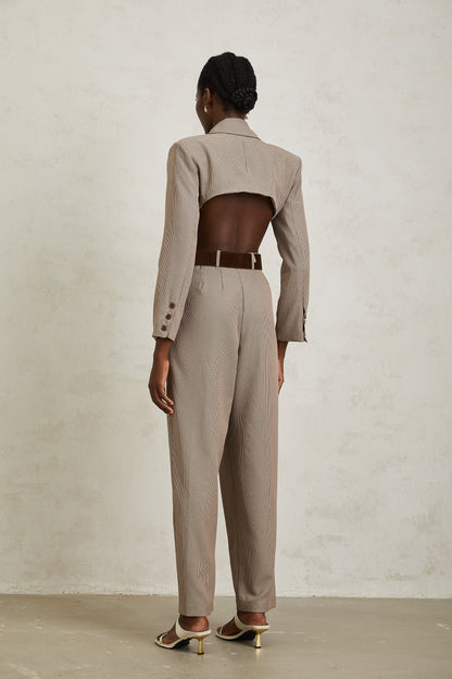 Cayetana Khaki Cut Out Houndstooth Jumpsuit