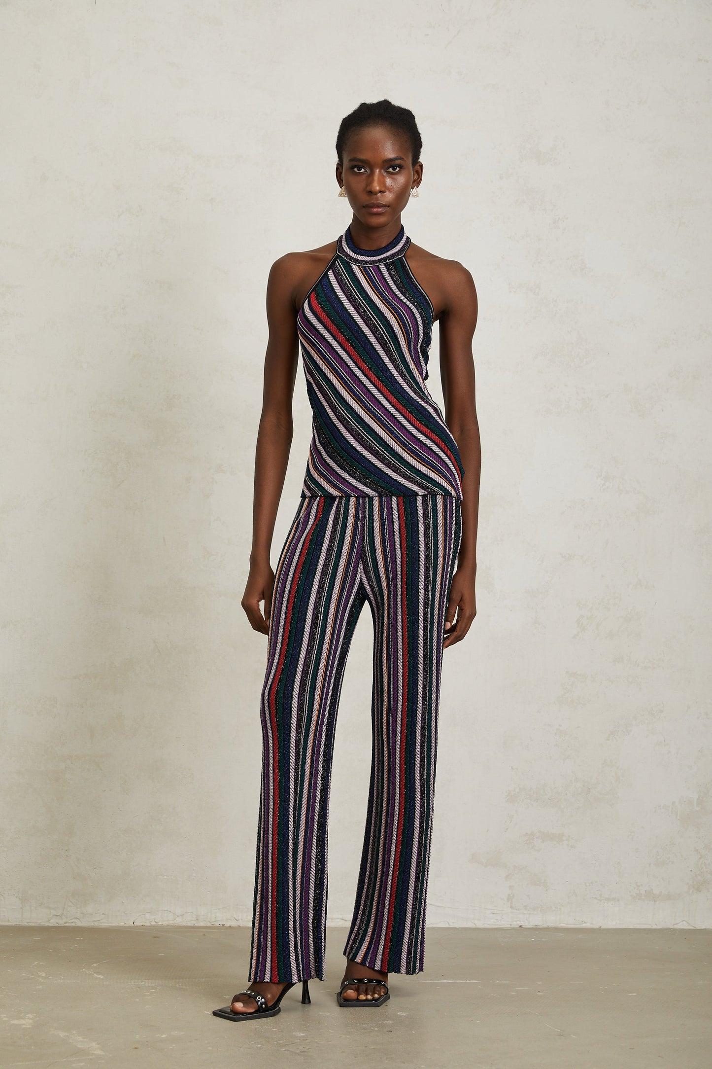 Harper Purple Striped Knit Top & Trousers Set