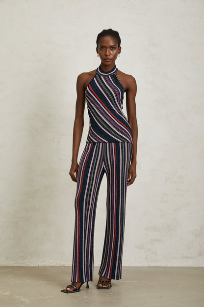 Harper Purple Striped Knit Top & Trousers Set