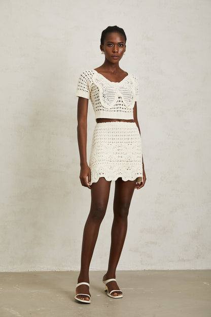 Bérénice Cream White Bowknot Knit Top