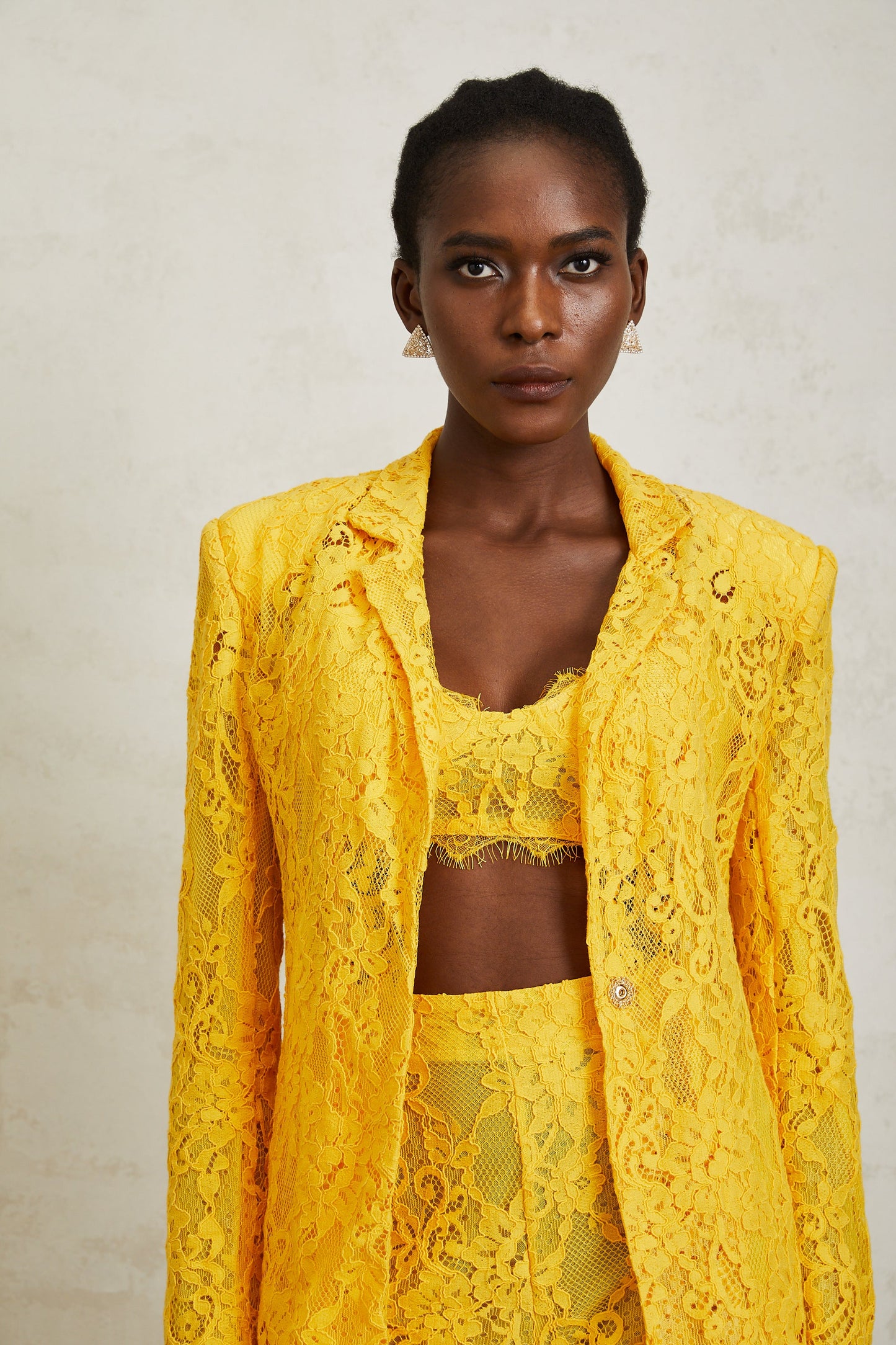 Géraldine Yellow Frayed Floral Lace Matching Set