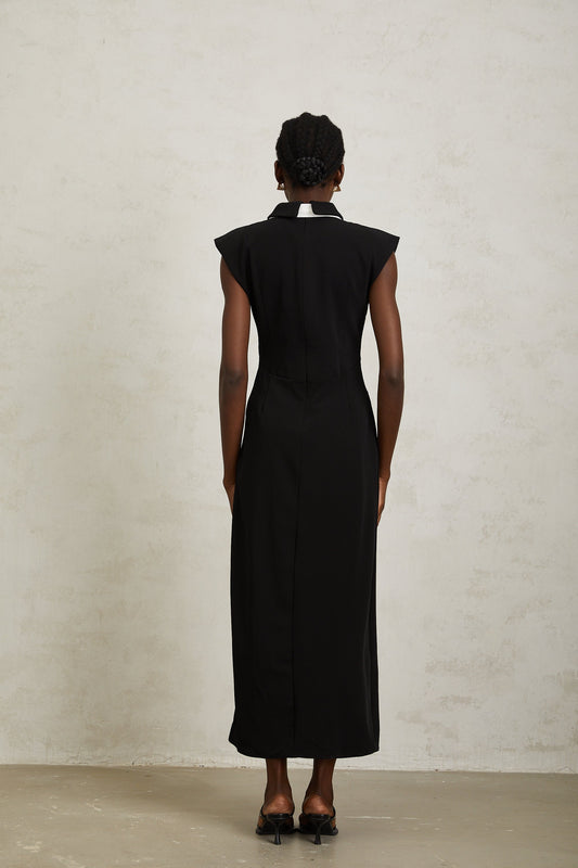 Daniela Black Necktie High Slit Midi Dress