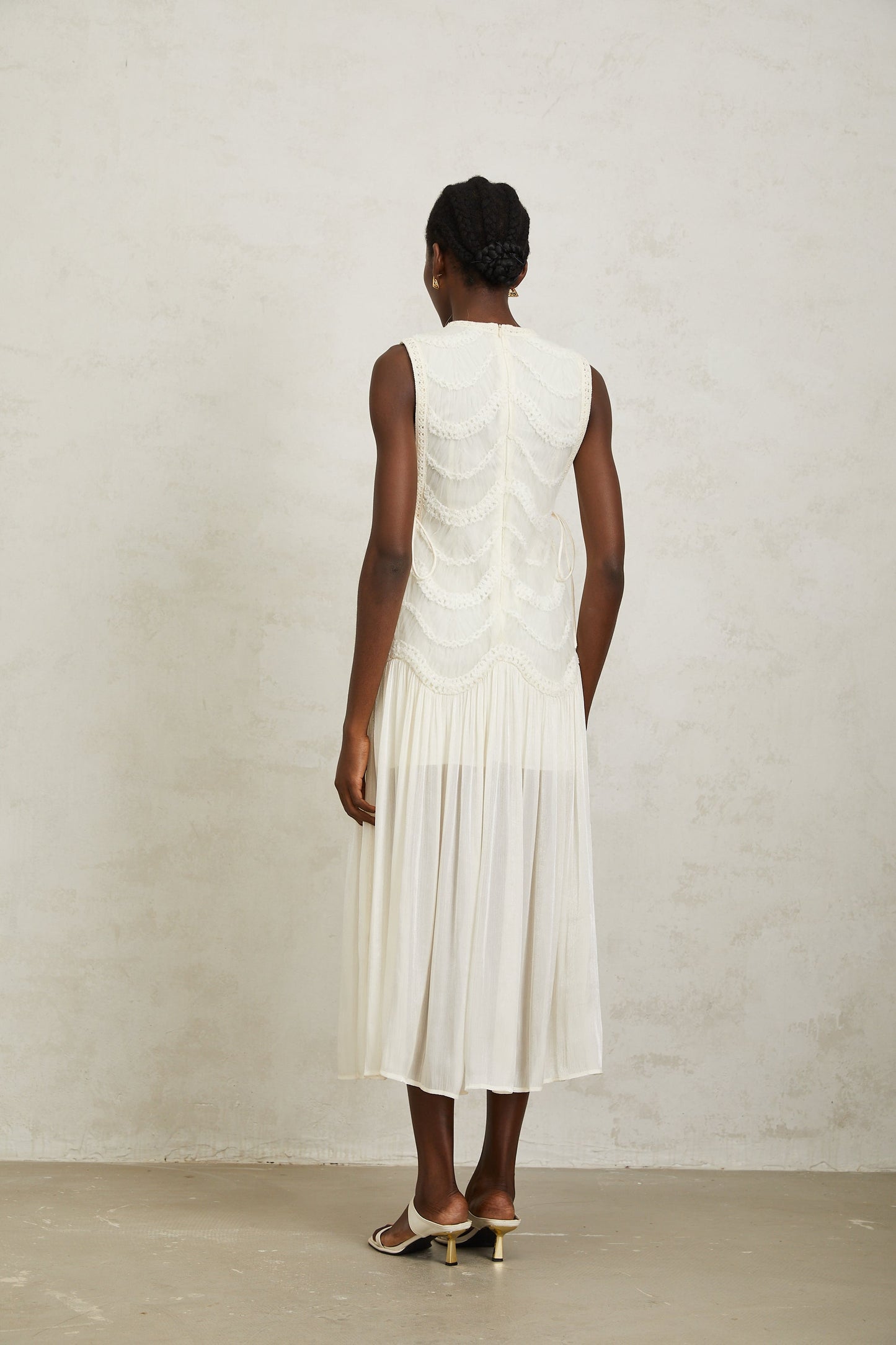 Blanche Off White Floral Crochet Midi Dress