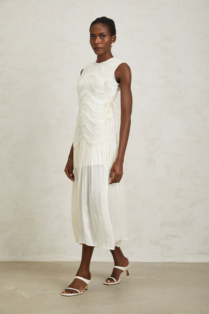 Blanche Off White Floral Crochet Midi Dress