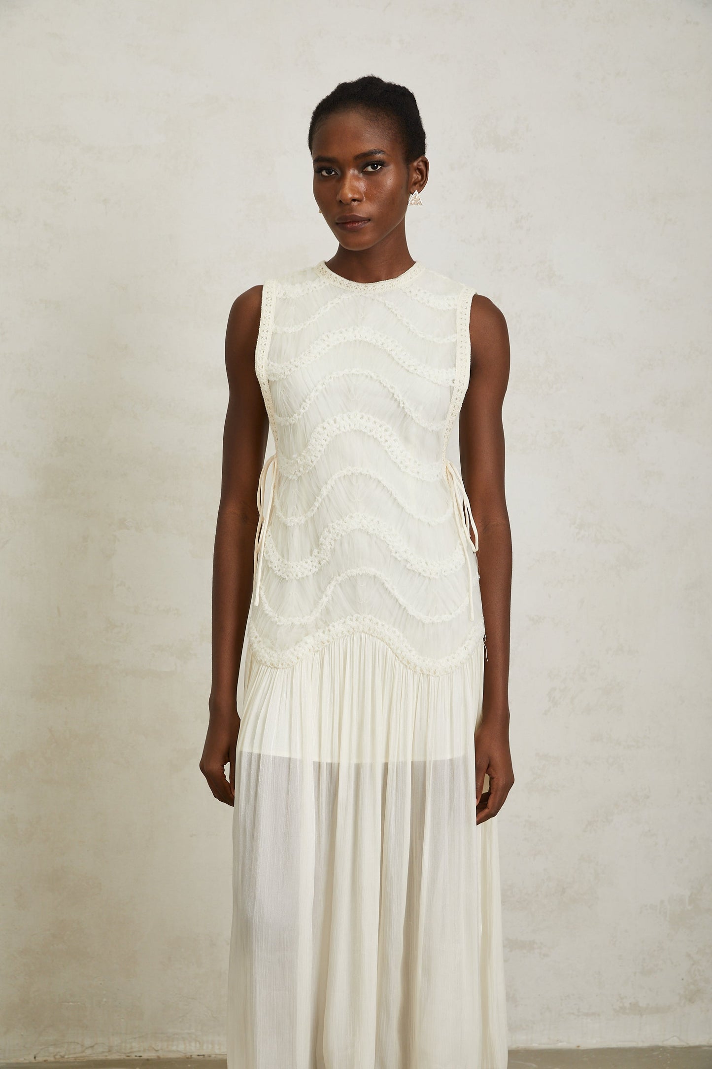Blanche Off White Floral Crochet Midi Dress