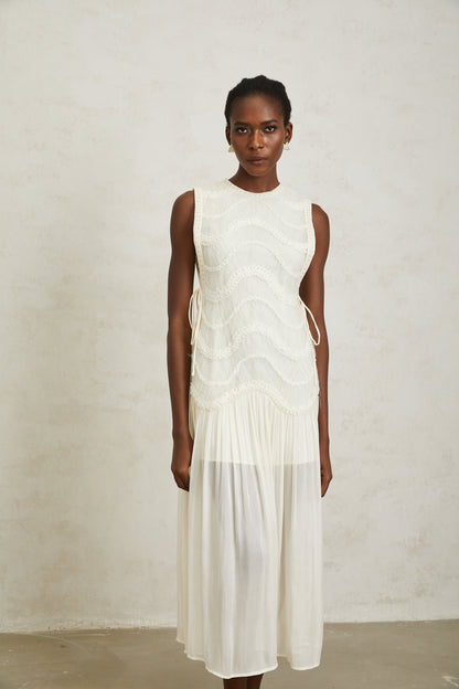 Blanche Off White Floral Crochet Midi Dress