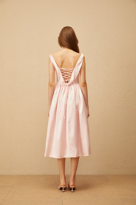 Althéa Pink Cowl Neck Voluminous Midi Dress
