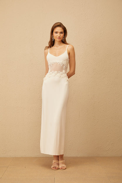 Uxue Off White Floral Embroidered Knit Maxi Dress