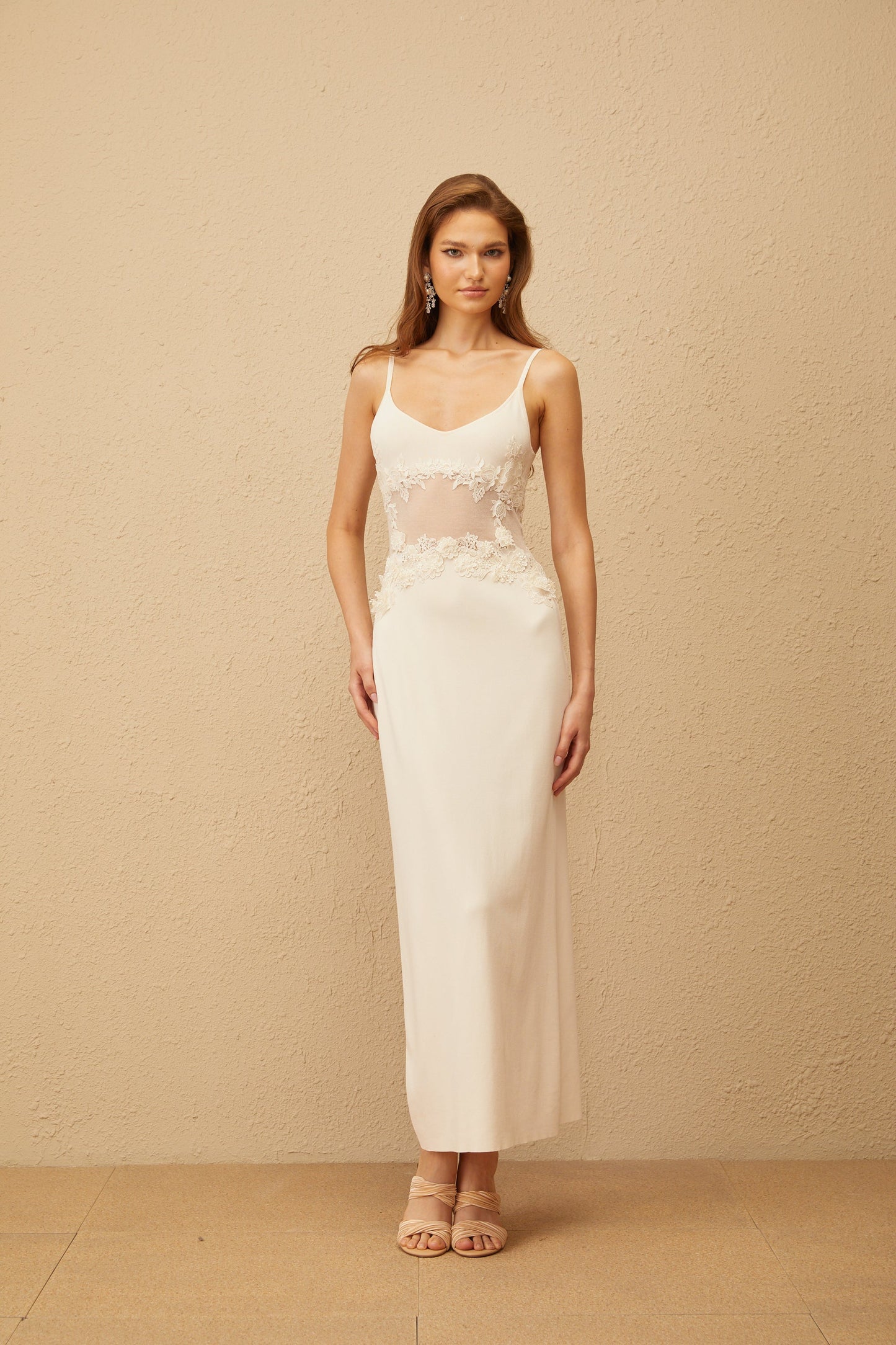 Uxue Off White Floral Embroidered Knit Maxi Dress