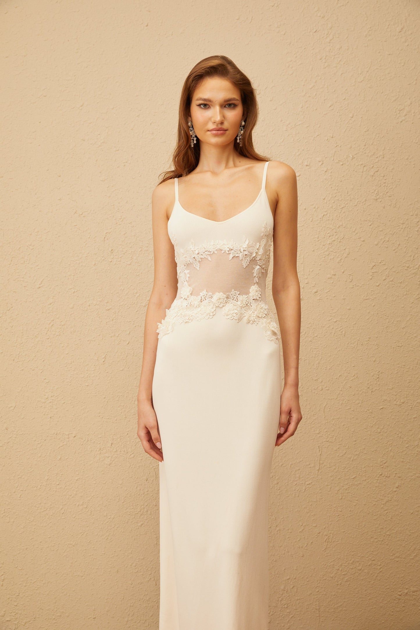 Uxue Off White Floral Embroidered Knit Maxi Dress