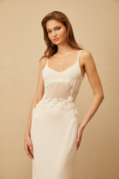 Uxue Off White Floral Embroidered Knit Maxi Dress