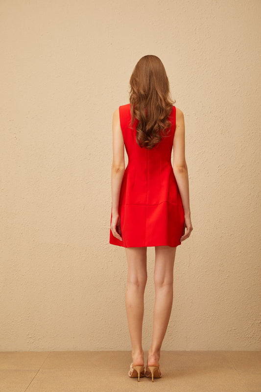 Delphine Red Floral Appliqué Mini Dress