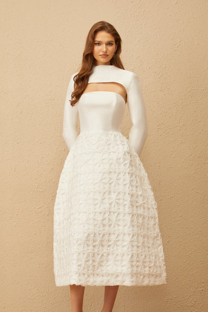 Dulcie White Floral Jacquard Shawl & Dress Set