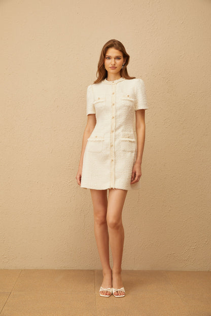 Gaëlle White Faux Pearl Tweed Mini Dress