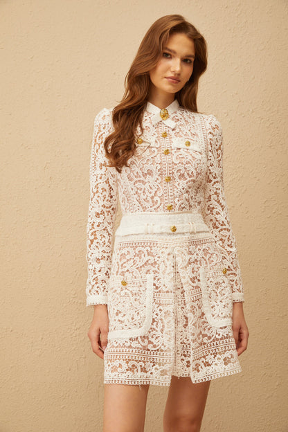 Clara White Corded Lace Mini Dress