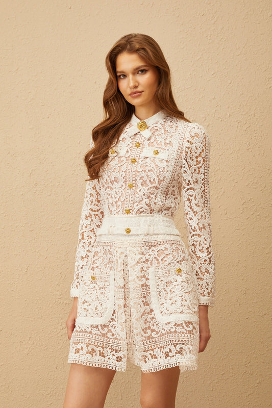Clara White Corded Lace Mini Dress