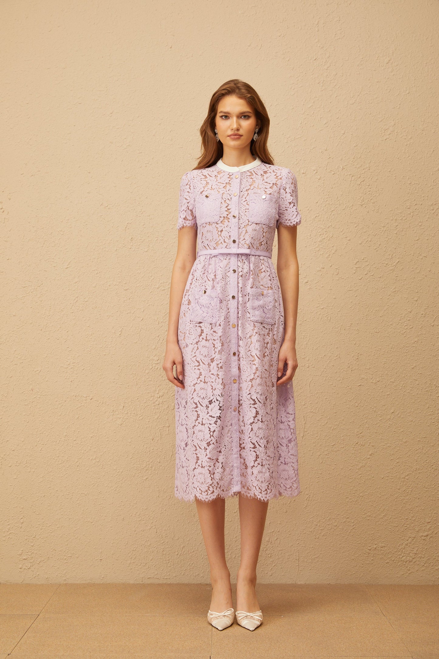 Églantine Purple Floral Lace Midi Dress