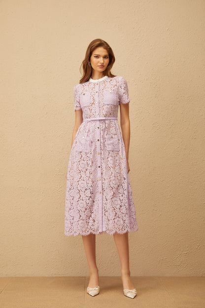 Églantine Purple Floral Lace Midi Dress