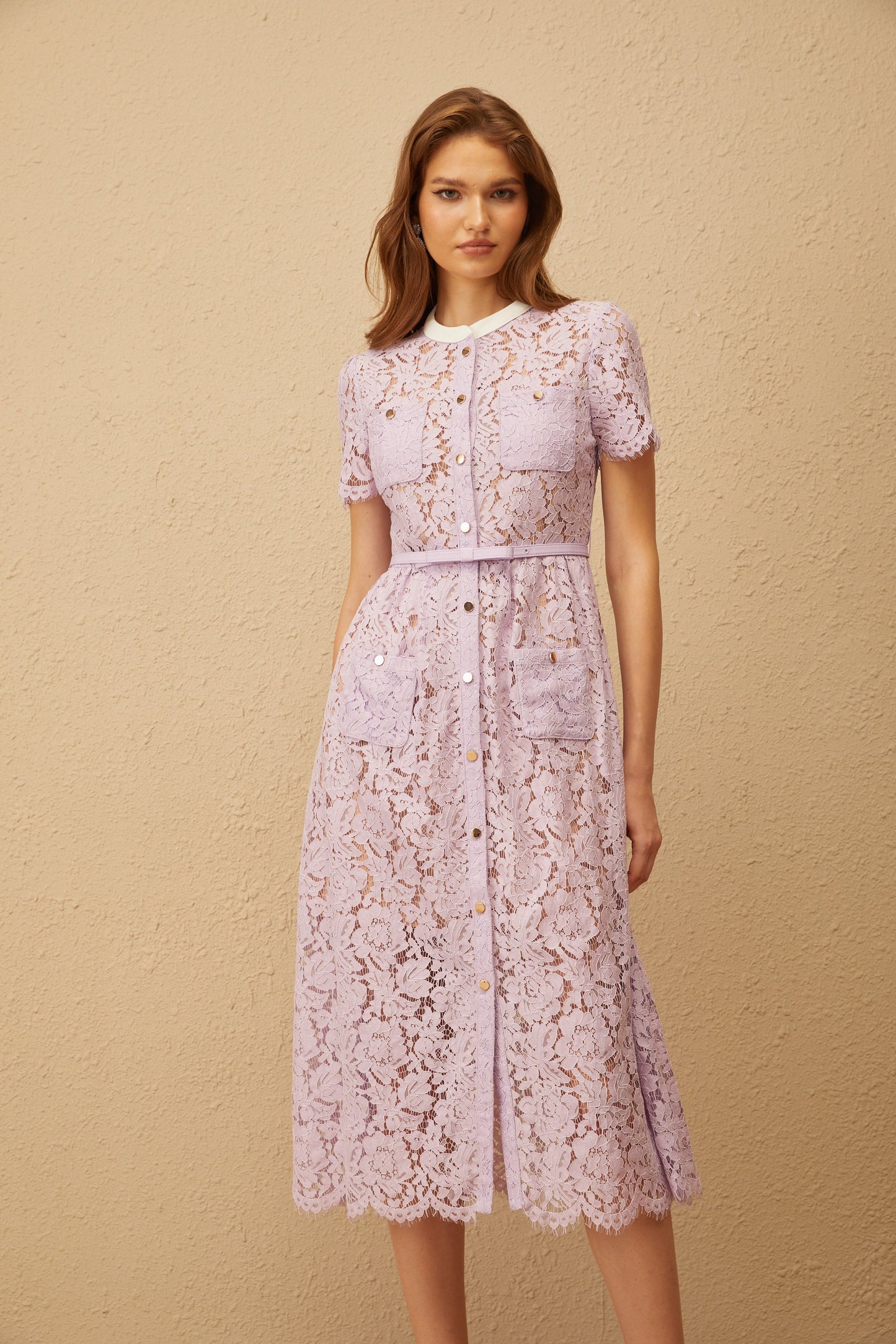 Églantine Purple Floral Lace Midi Dress