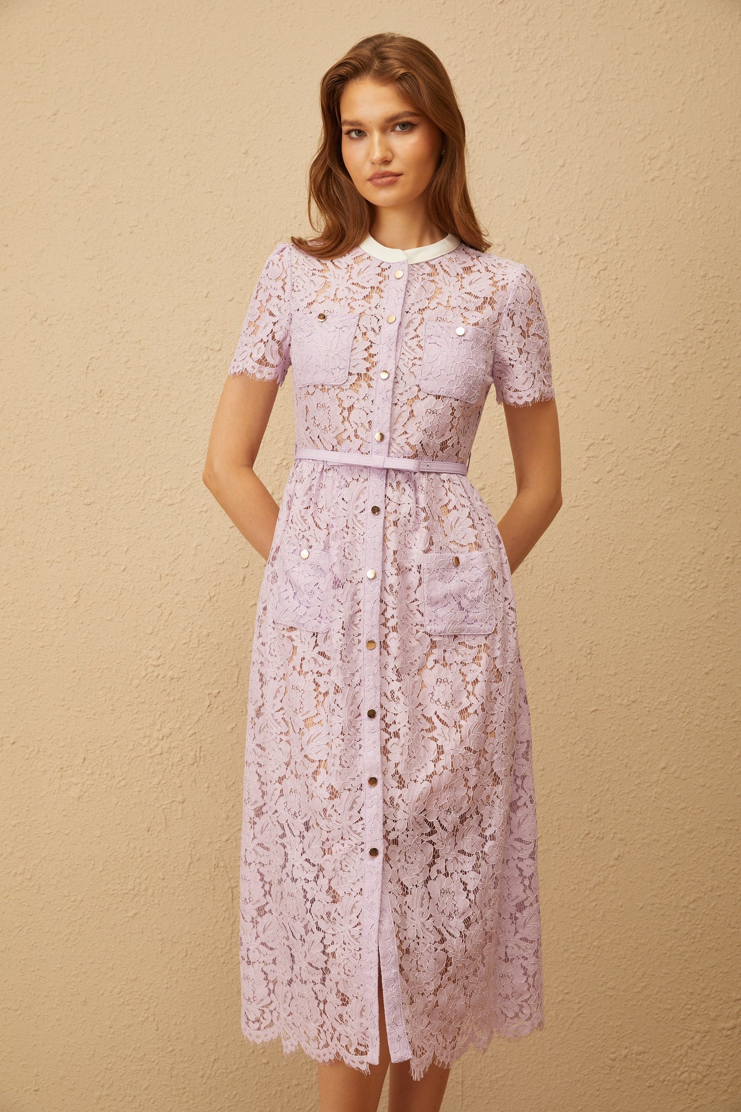 Églantine Purple Floral Lace Midi Dress