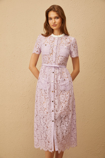 Églantine Purple Floral Lace Midi Dress