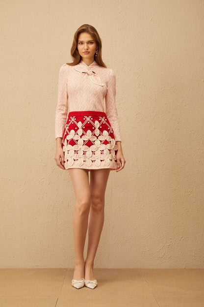 Carolina Pink Crochet Knit Blouse & Skirt Set