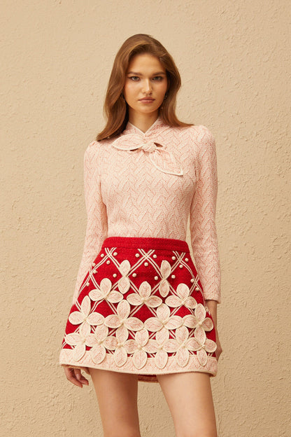 Carolina Pink Crochet Knit Blouse & Skirt Set