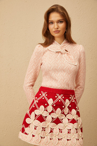 Carolina Pink Crochet Knit Blouse & Skirt Set