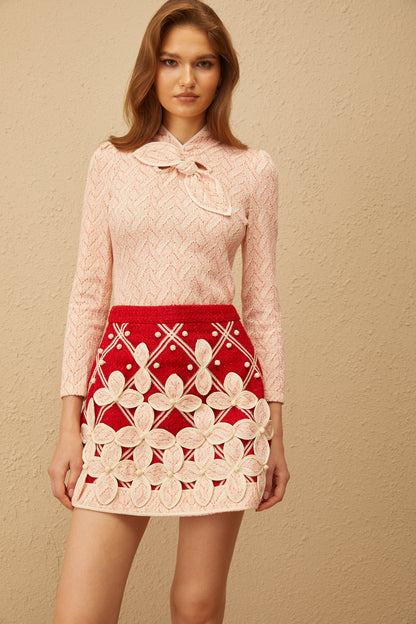 Carolina Pink Crochet Knit Blouse & Skirt Set