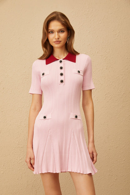 Diane Pink Ribbed Knit Mini Dress