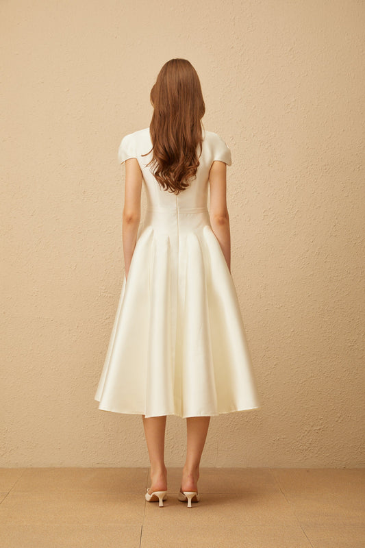 Aventin White Godet Design Midi Dress