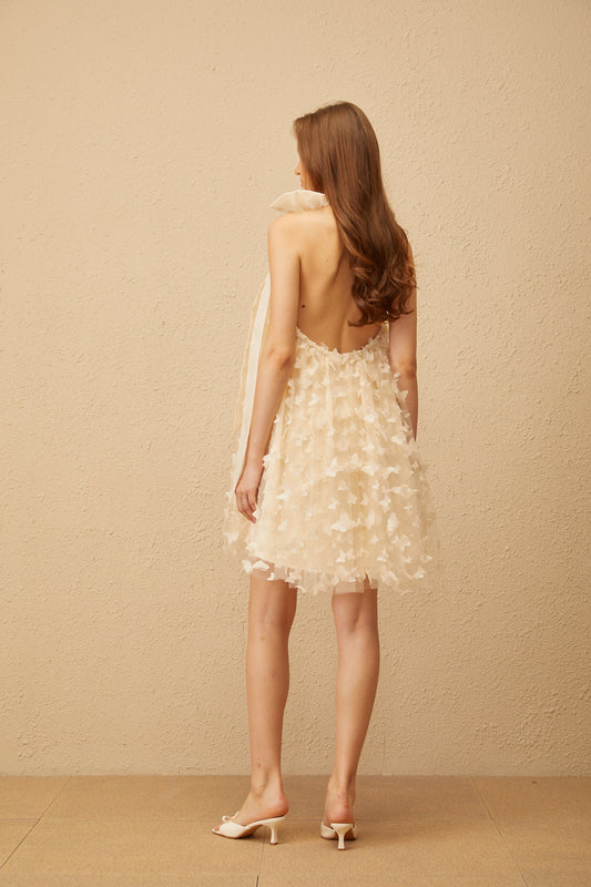 Brune Neutral 3D Butterfly Tulle Mini Dress