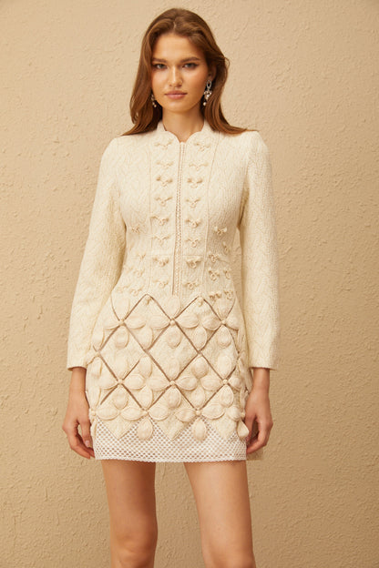 Carlota White Floral Crochet Knit Mini Dress