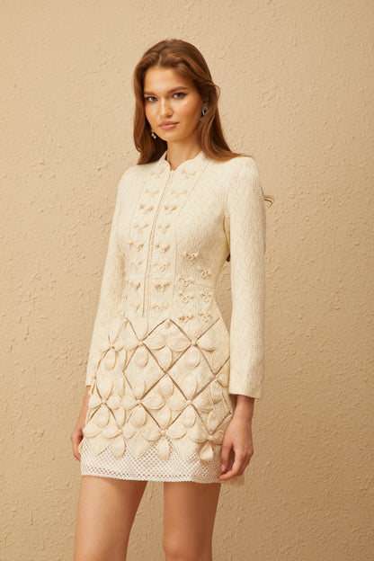 Carlota White Floral Crochet Knit Mini Dress