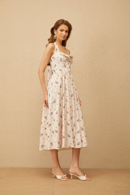 Eugénie White Polka Dot Floral Midi Dress