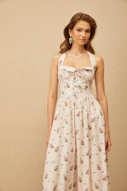 Eugénie White Polka Dot Floral Midi Dress