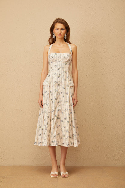 Estelle White Halterneck Floral Print Midi Dress