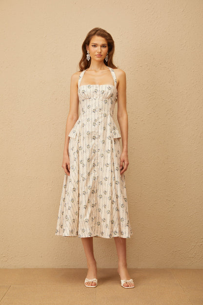 Estelle White Halterneck Floral Print Midi Dress