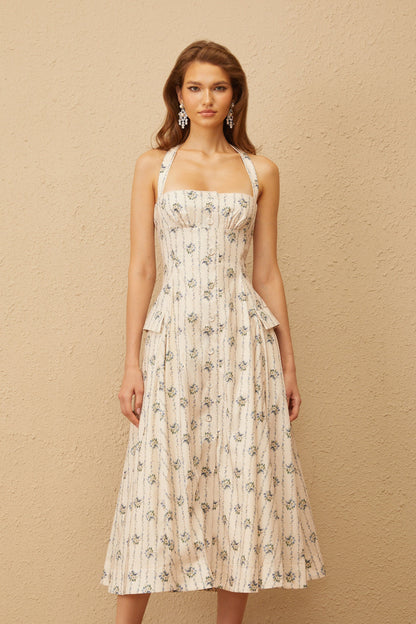 Estelle White Halterneck Floral Print Midi Dress