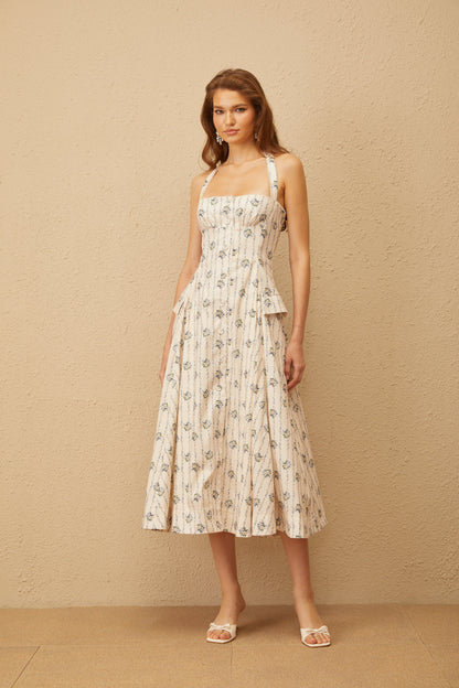 Estelle White Halterneck Floral Print Midi Dress