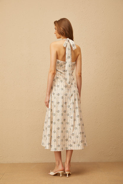 Estelle White Halterneck Floral Print Midi Dress