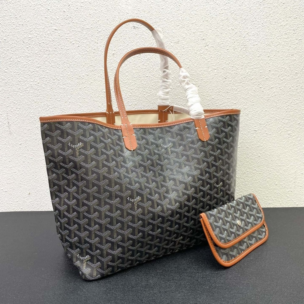 GOYARD SAINT LOUIS GM BAG BLACK AND TAN 47CM STLOUIGMLTY01CL03P