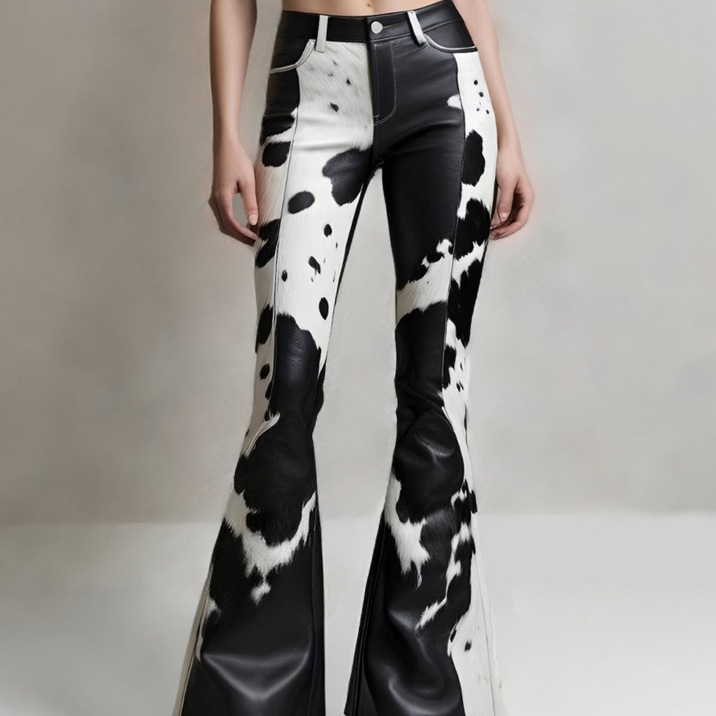 Fashion High Rise Cow Print Flare Pants