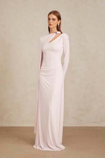 Josette Pink Diagonal Shawl Fitted Maxi Dress