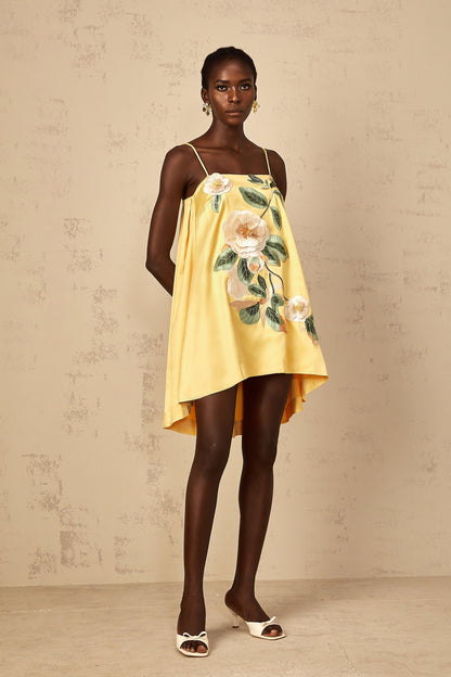 Avril Yellow Floral Embroidered Mini Dress