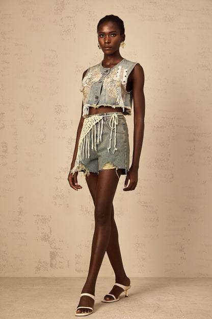 Amaryllis blue boho denim shorts