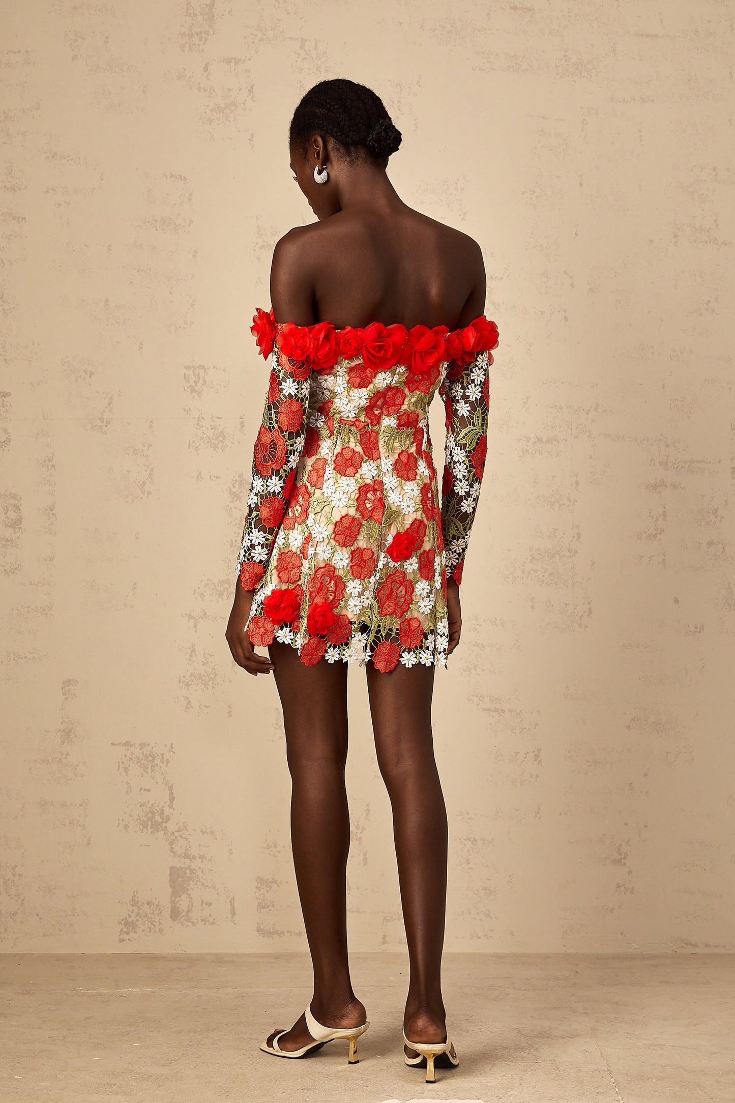 Anaya Red Rose Appliqué Embroidered Mini Dress